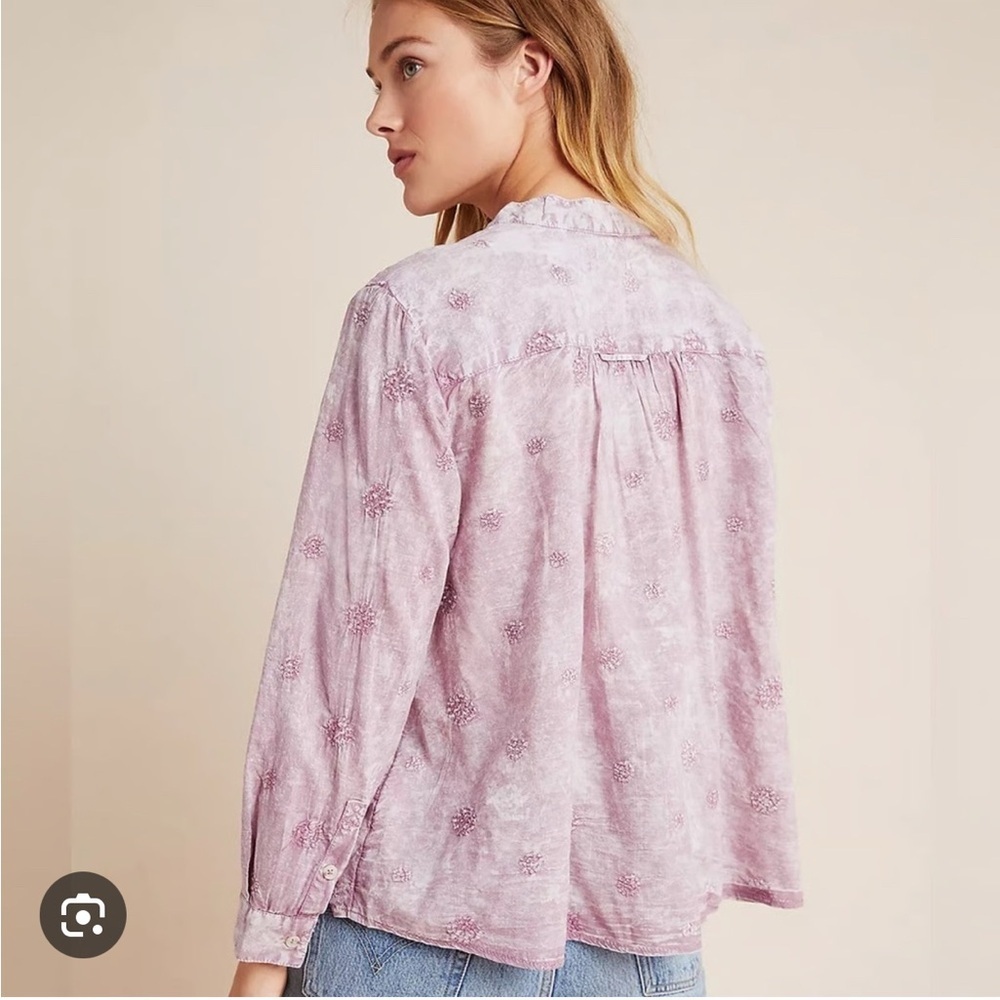 Anthropologie Pilcro Whitney Embroidered Trapeze Buttondown Lilac Size Small - Picture 4 of 14